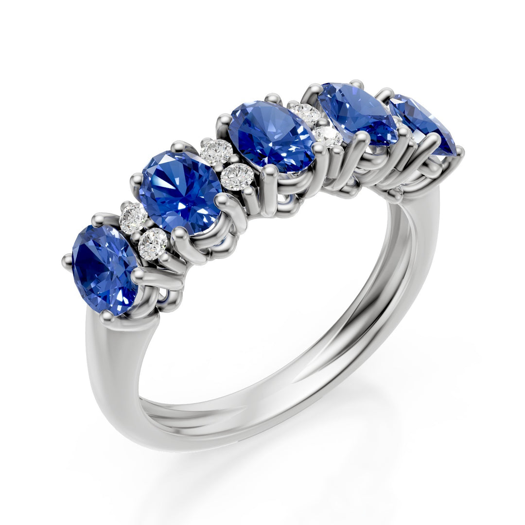 Golay half ring ring with 5x4 sapphires and diamonds in white gold AFMG733DIZB54B-26042110158