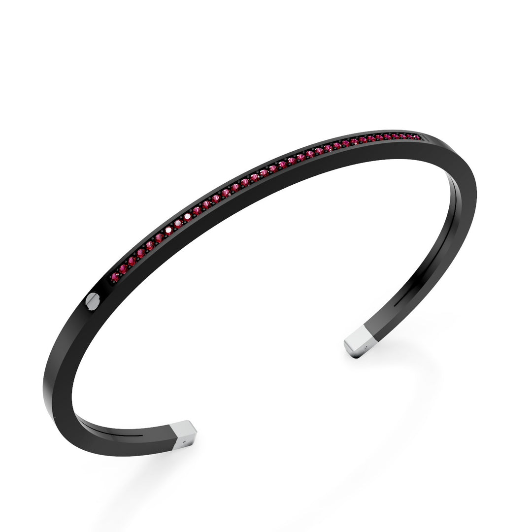 World Diamond Group black titanium bangle bracelet, with a row of rubies and platinum inserts, medium size GBR036PTRUNE_M