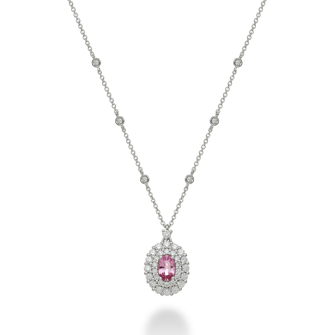 Golay ketting met ovale roze saffier maat. 6x4 met dubbele PCL128DIZP64-23271110016