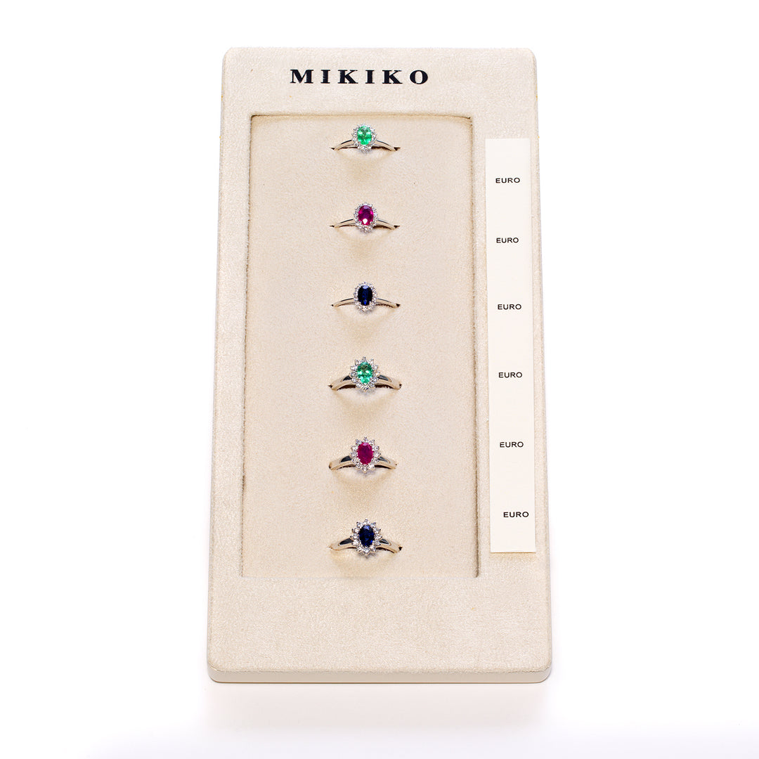Mikiko-Paket ein 5093 + ein 5141 9kt ovaler 6x4 Saphir, Rubin und Smaragd tr. M.LIGHTBOX.22-T9K