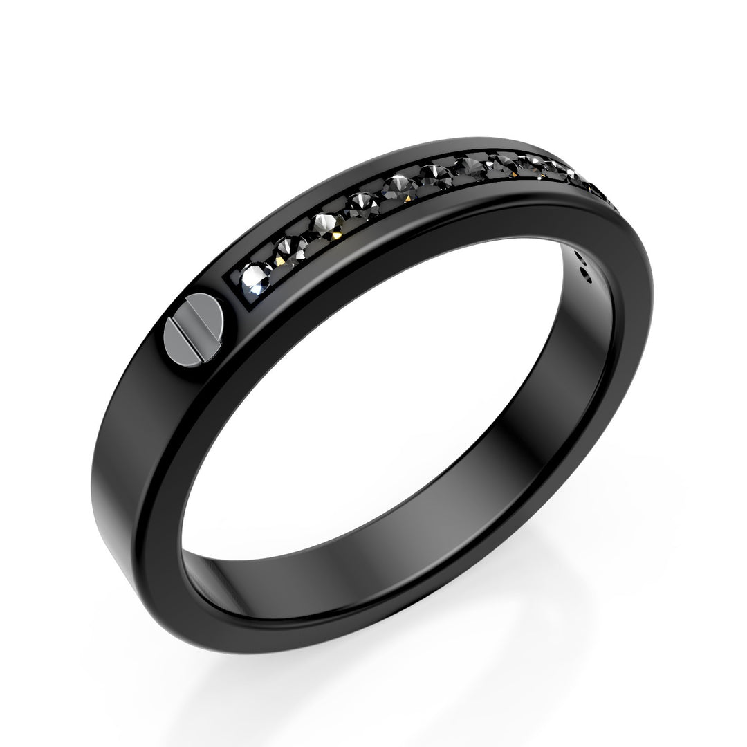 World Diamond Group ring with black diamonds in black titanium, with platinum inserts, size 17 GAN014PTBKNE-17