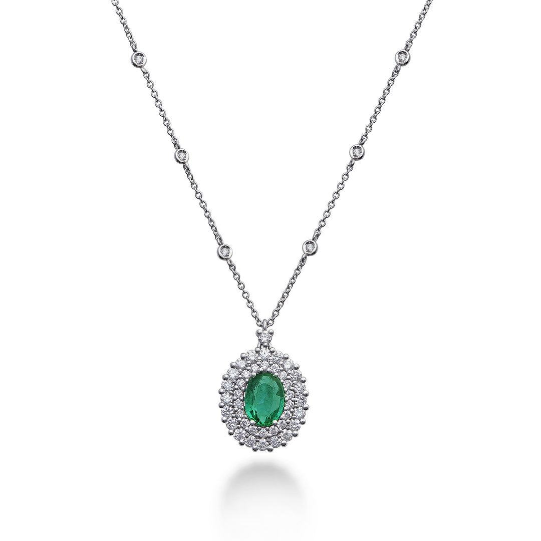 Golay ovalt smaragdhalsband 7x5 med dubbel kontur PCL128DISM57-22129110067