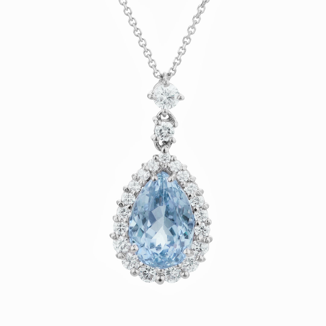 World Diamond Group akvamarínový náhrdelník kapka 10x7 a obrysový průměr PCLC073DIAQ1-22174110070