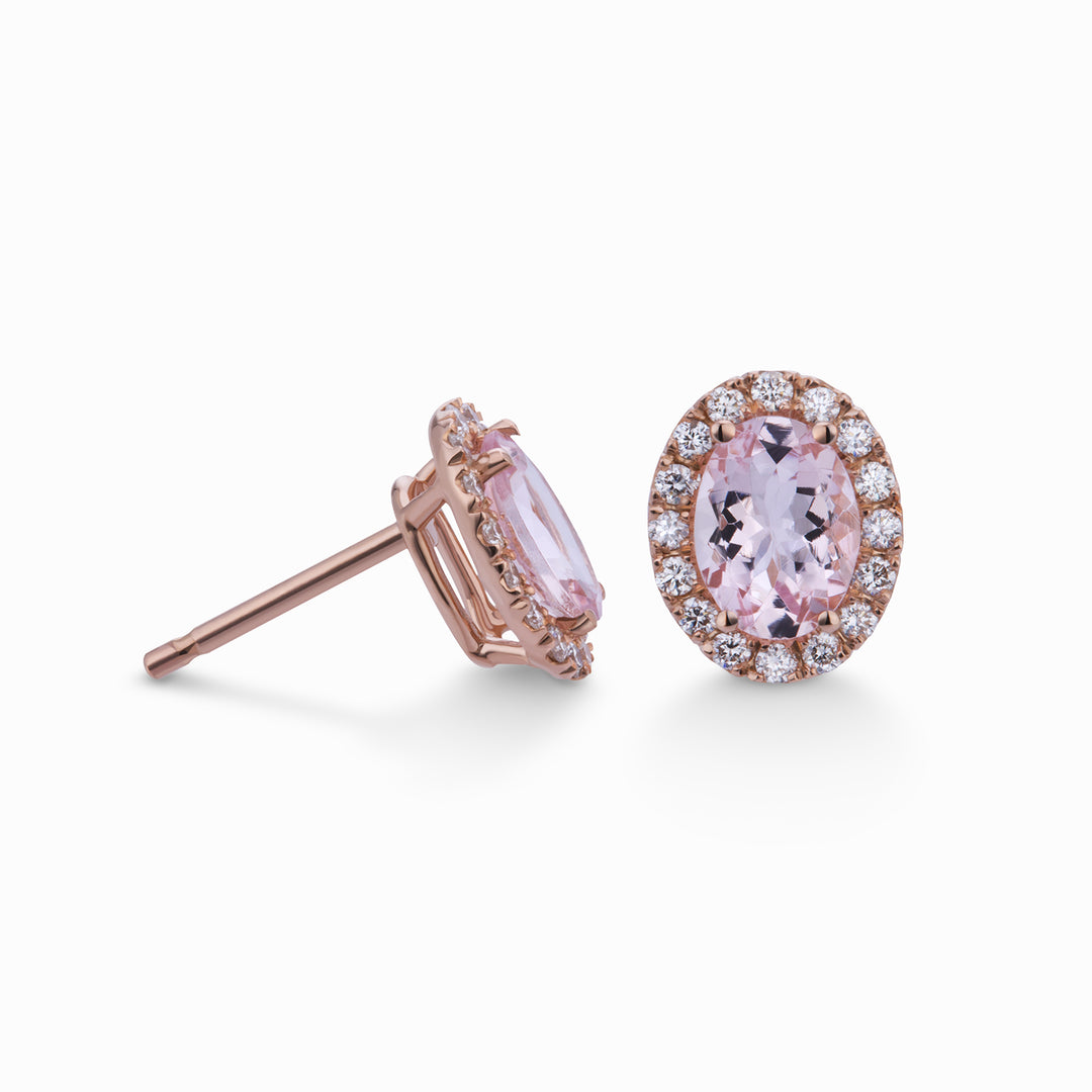 World Diamond Group 8x6 oválné morganitové náušnice a diamanty OCL070DIMO68-23166110342