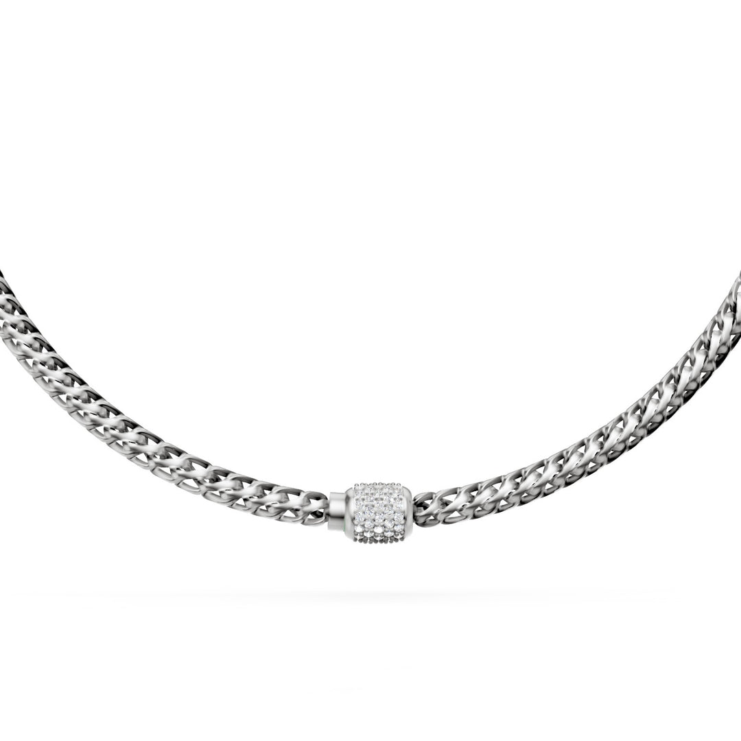Colar Golay com elos curvos macios, em ouro branco 18kt e fecho incrustado com diamantes GD003O4DIBI060