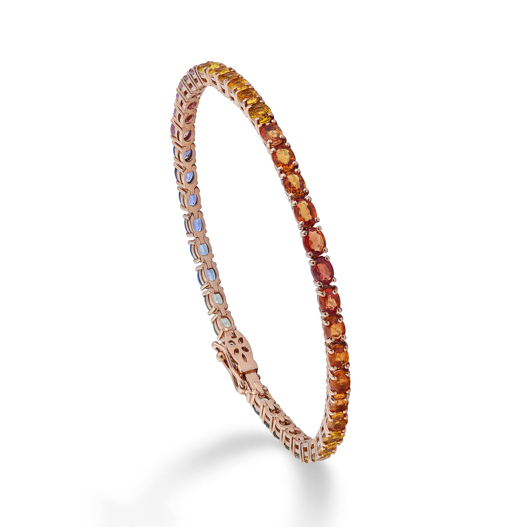 Pulseira de tênis oval multicolorida de safira World Diamond Group 4x3 BTFOV002DIMC-22322110025