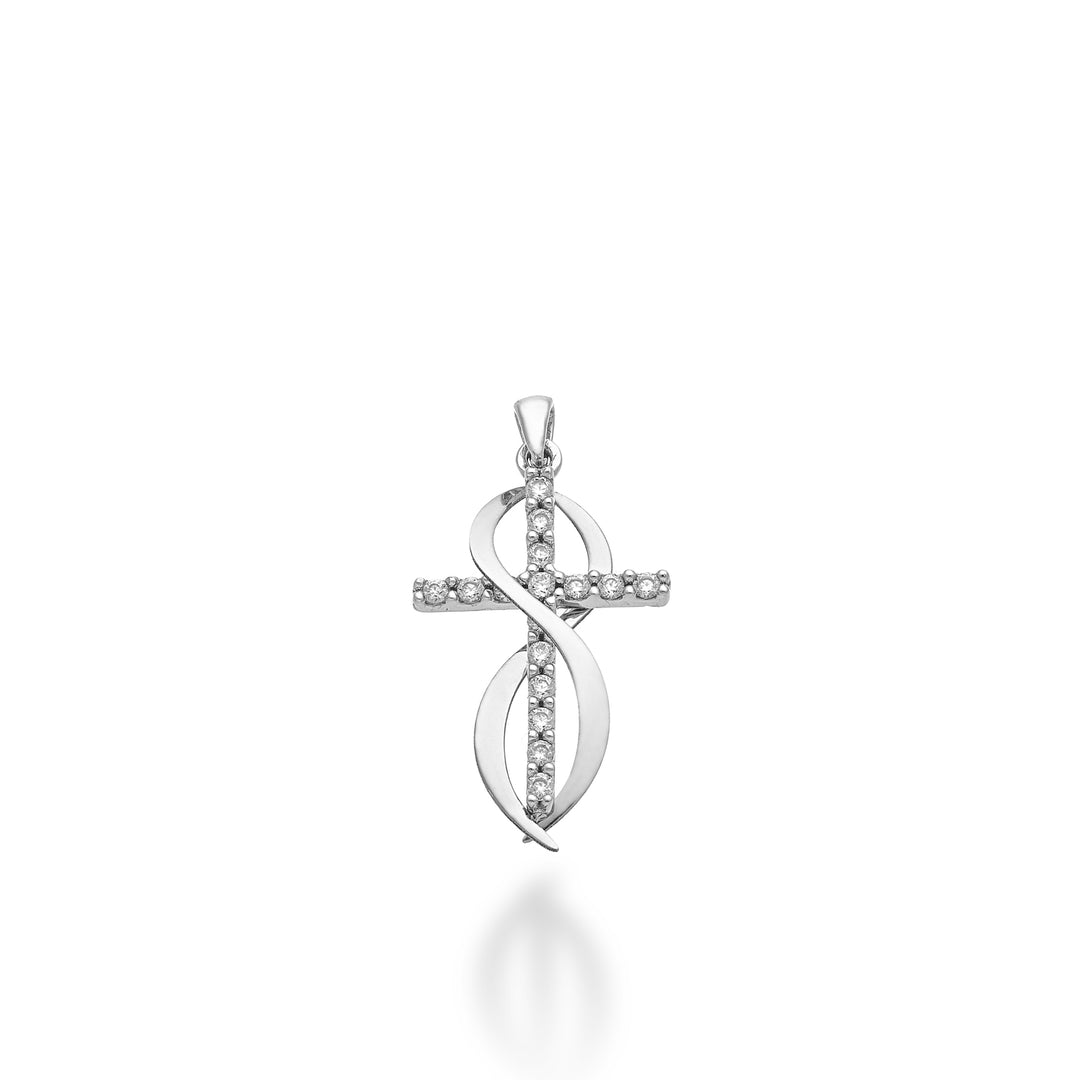 Cruce din aur alb Nihama pe 18k 0,15 ct 1,7 cm NP5022O4BR015