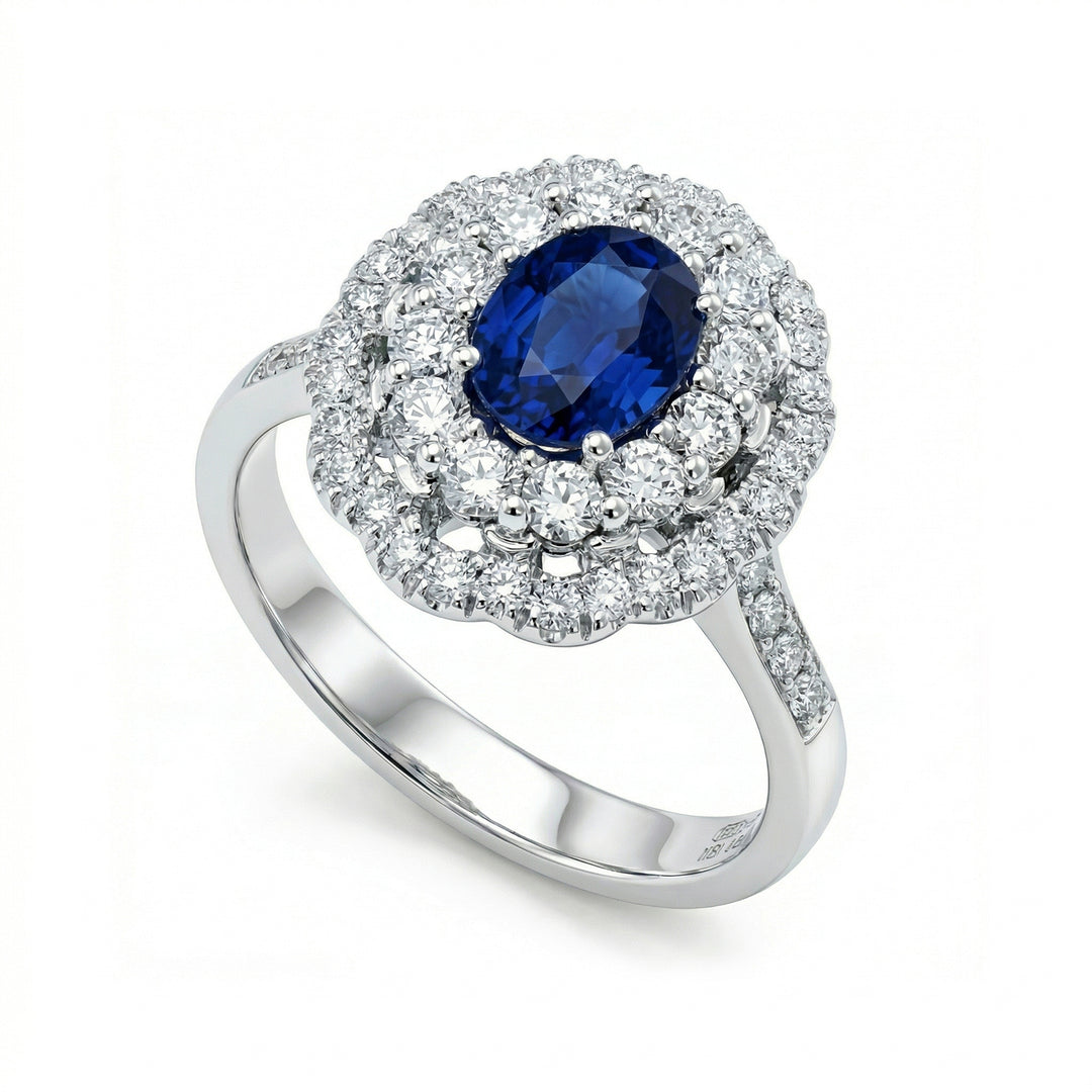 Golay oválný safírový prsten 8x6 dvojitý diamantový obrys ACLC051DIZB-18075110051