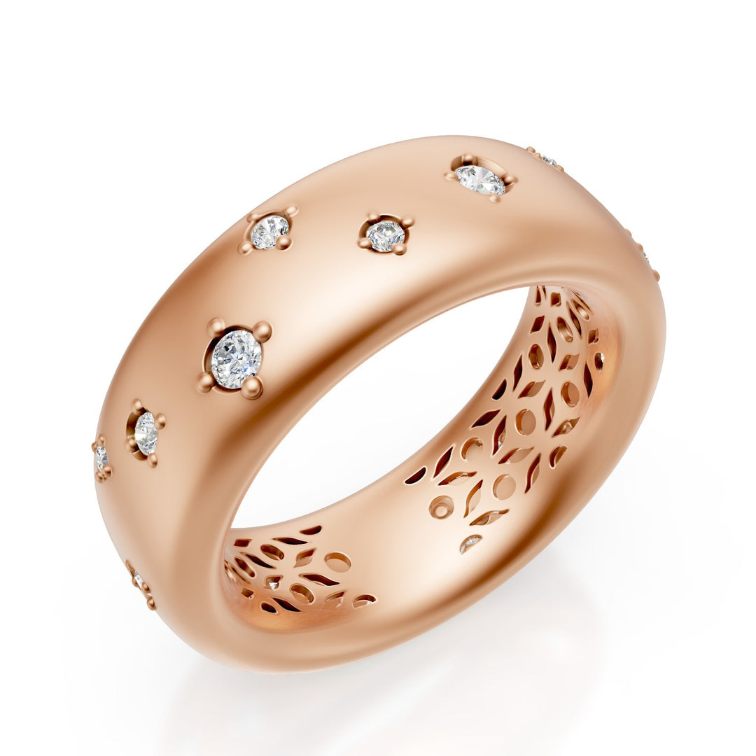 Golay 18k Gold Narrow Band Ring with Scattered Diamonds, Satin Pink, Size 14 GAN022O3DIS-14