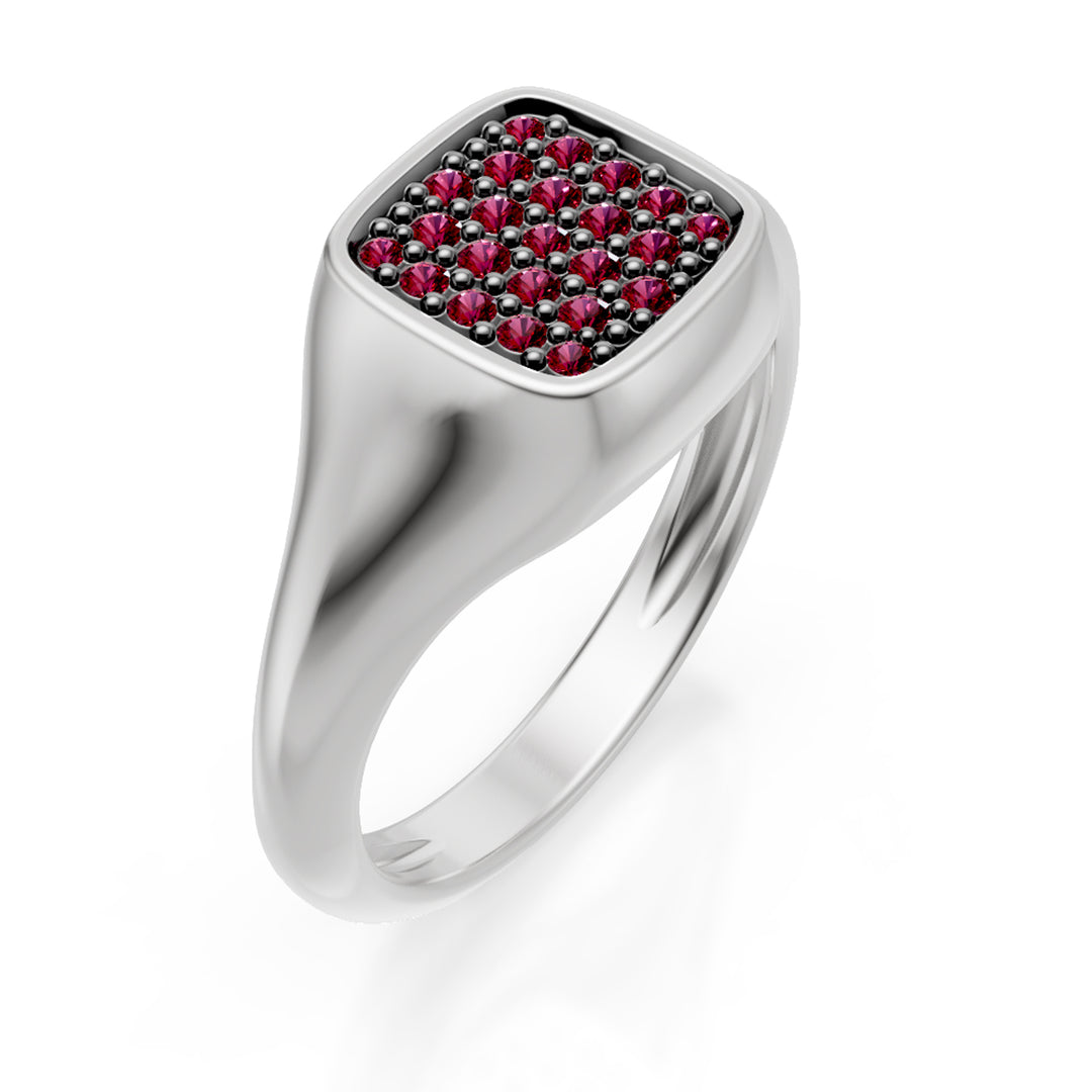 World Diamond Group vierkante pinkring maat 10, witgouden robijnen ACH003RUB