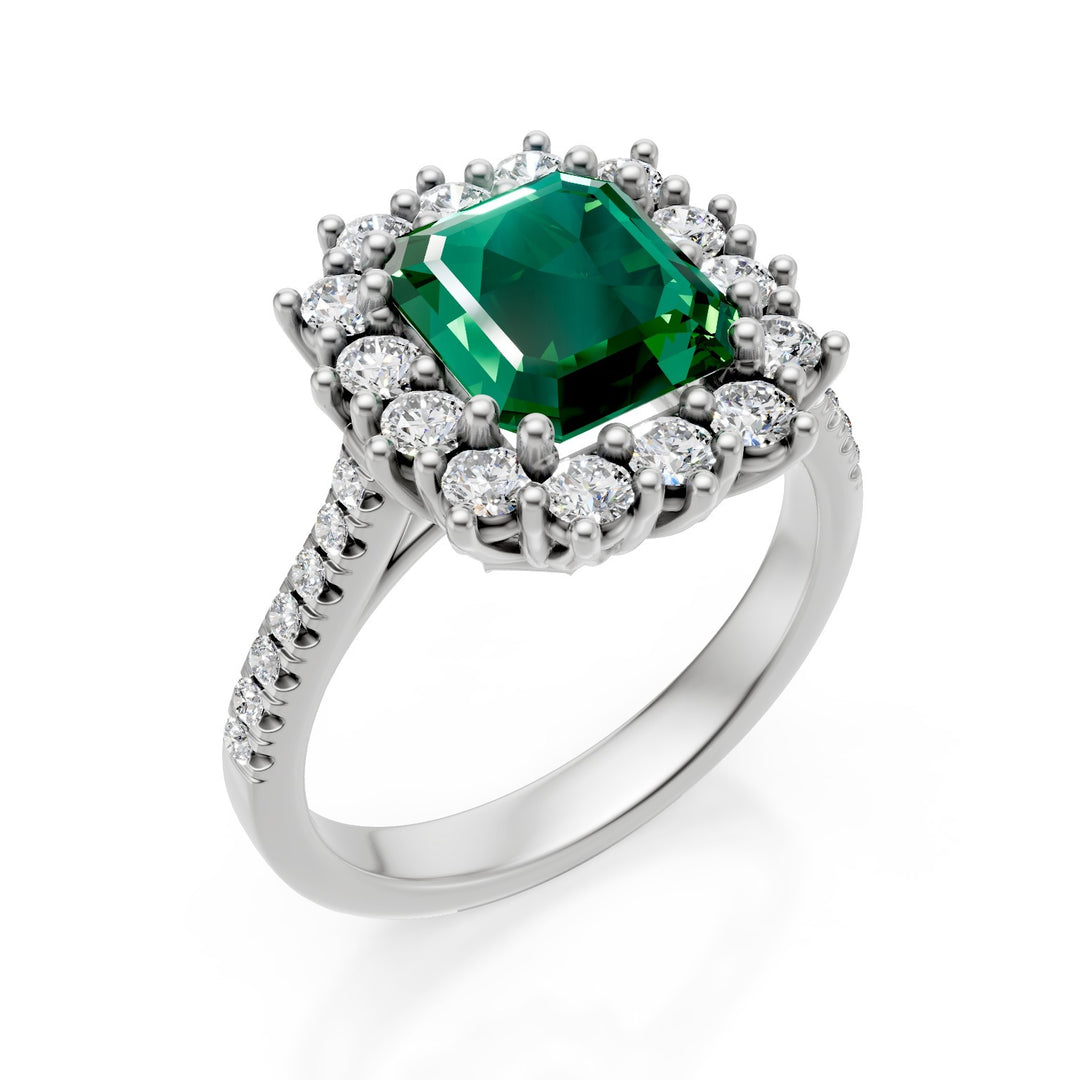 Golay oct smaragdový prsten 8x8 s obrysem 14 diamantů ACLC629DSM88-25322110206