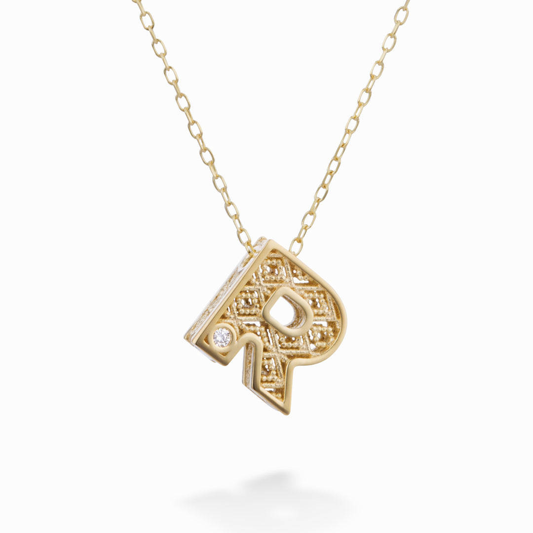 Mikiko cl 18k letter r geelgoud diam. ct.0,01 MDLETRO1