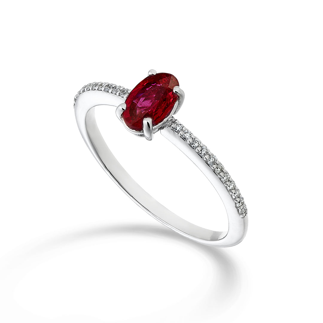 Mikiko, ein 18 Karat ovaler Rubin 6x4 ct.0,40 Durchm. ct.0,08 MA5102O4RBC