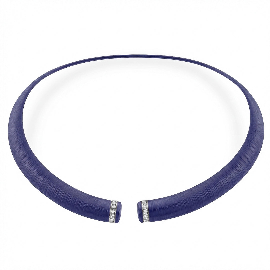 Golay paarse getextureerde titanium choker met 18k witgouden elementen, bezet met diamanten, middelgrote maat GD013O4DIVITX_M