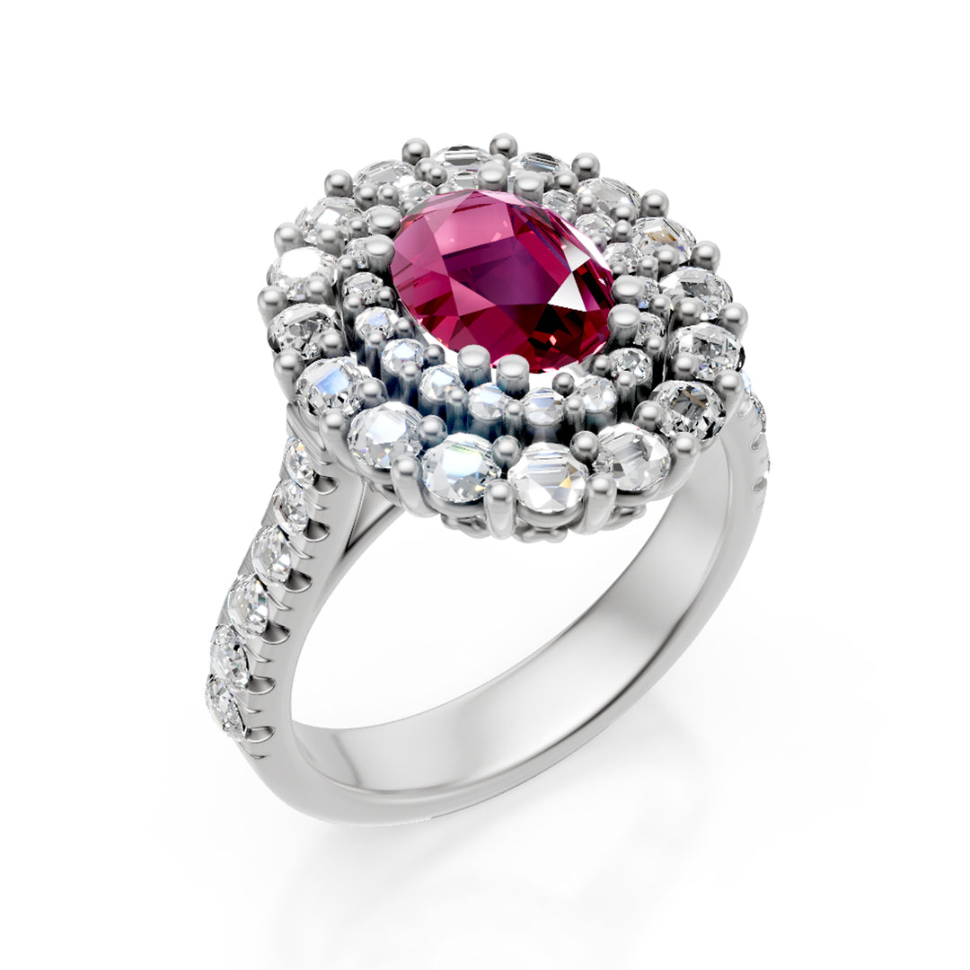 Golay oval ruby ring 8x6 double contour shank inc APU504DRU-24319110094