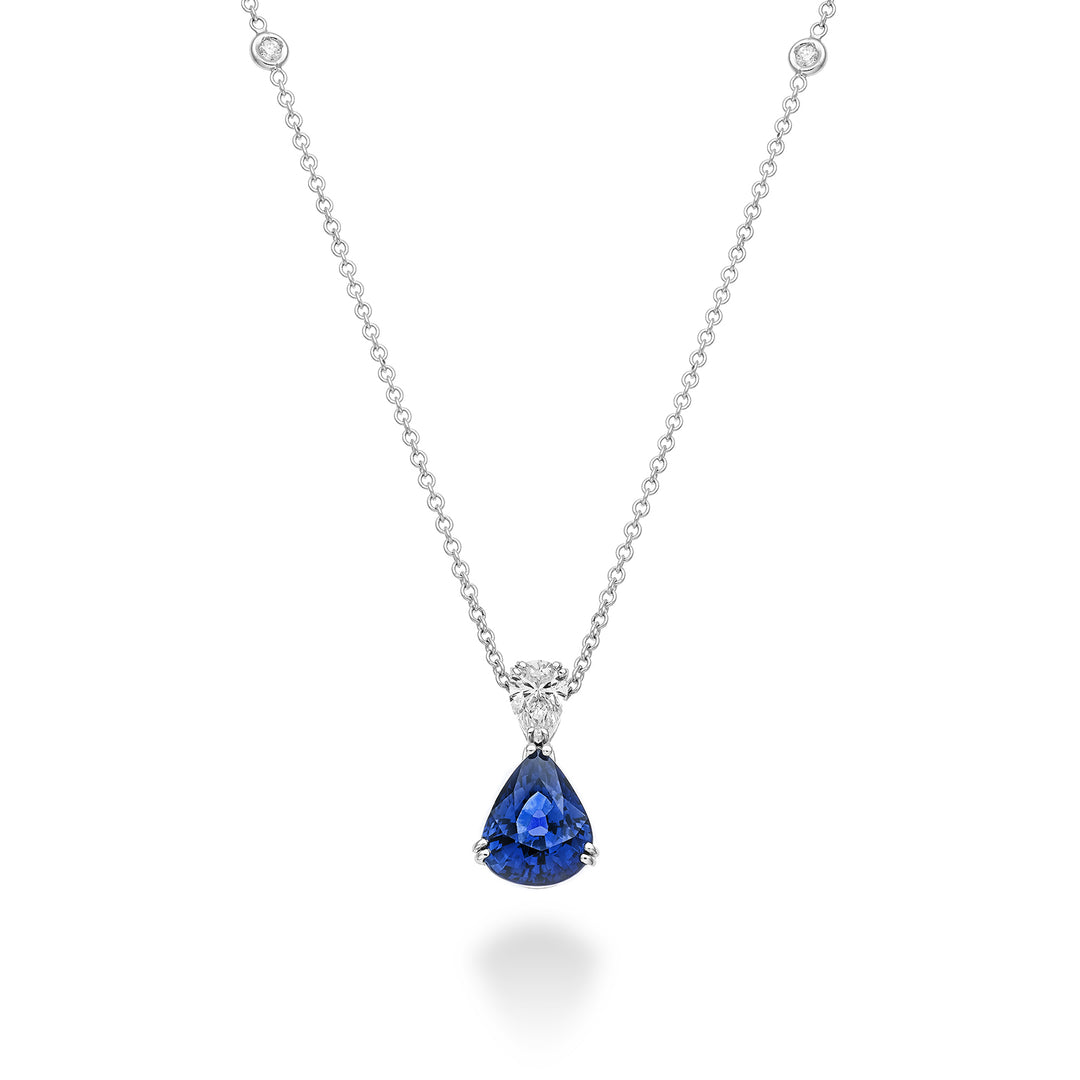 Golay halskæde safir drop 10x8 og diamant drop GPU018DIZB810-23083110062