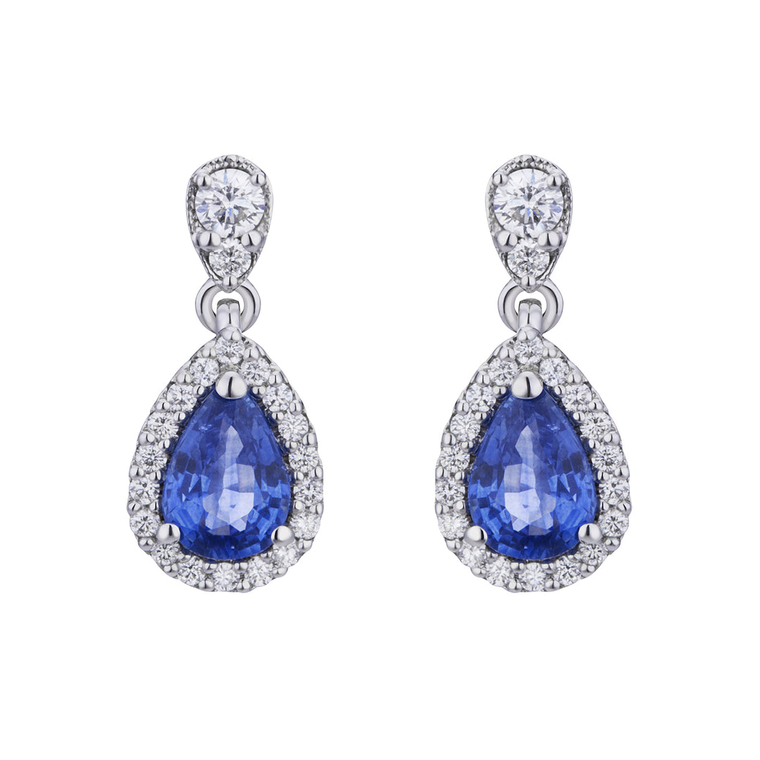 Golay blå safir droppörhänge 6x4 och diamanter ORB300BS-20016110036