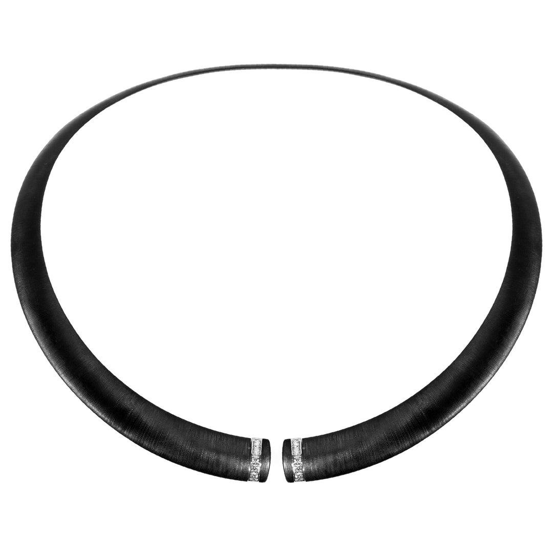 Golay choker in textured black titanium with 18k white gold elements, set with diamonds, medium size GD013O4DINETX_M