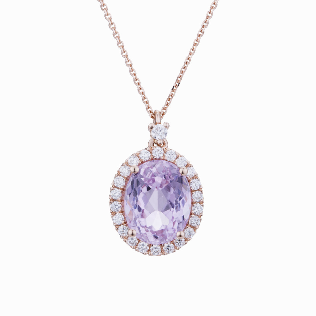 Colier oval kunzit World Diamond Group 7x5 și contur de diamant PCL070DIKZ3-23194110127