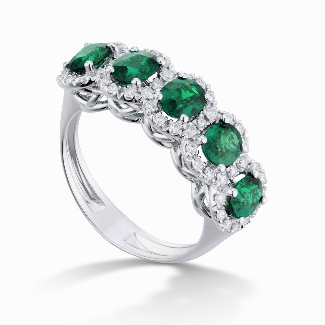 Bague Golay avec 5 émeraudes ovales 5x4 et diamants contour ACL5123DISM45-25092110139