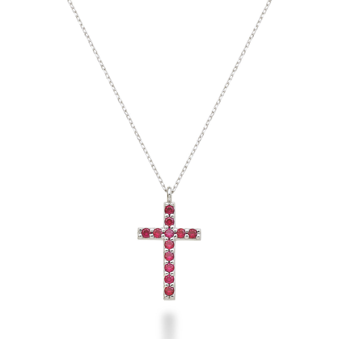 Mikiko cl 18k cruz tamanho 4 (1,7 cm) ouro branco com rubis 0,25 ct MDCRO4O4RBR