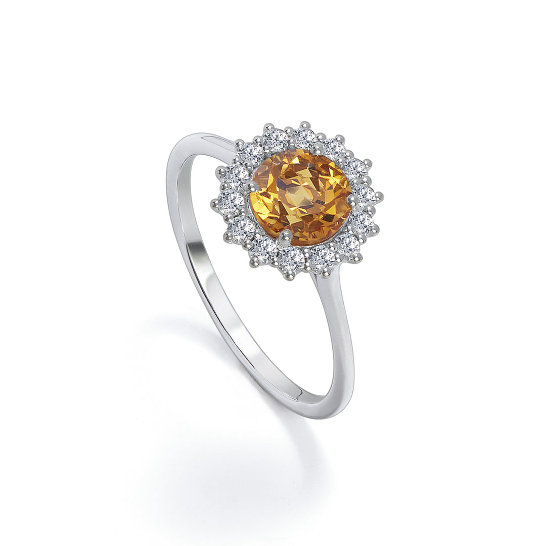 Golay round citrine ring 6x6 with diamond outline ACL118DICT-22080110033