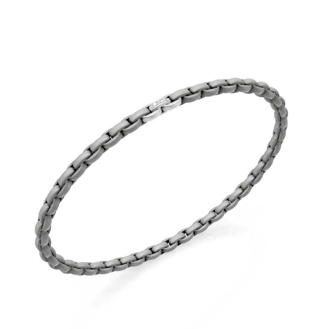 Bracelet Golay en titane gris, avec trois inserts en platine dont seul celui central est serti de diamants, maillon ovale, 18cm GBR034E3APTDIGR-180