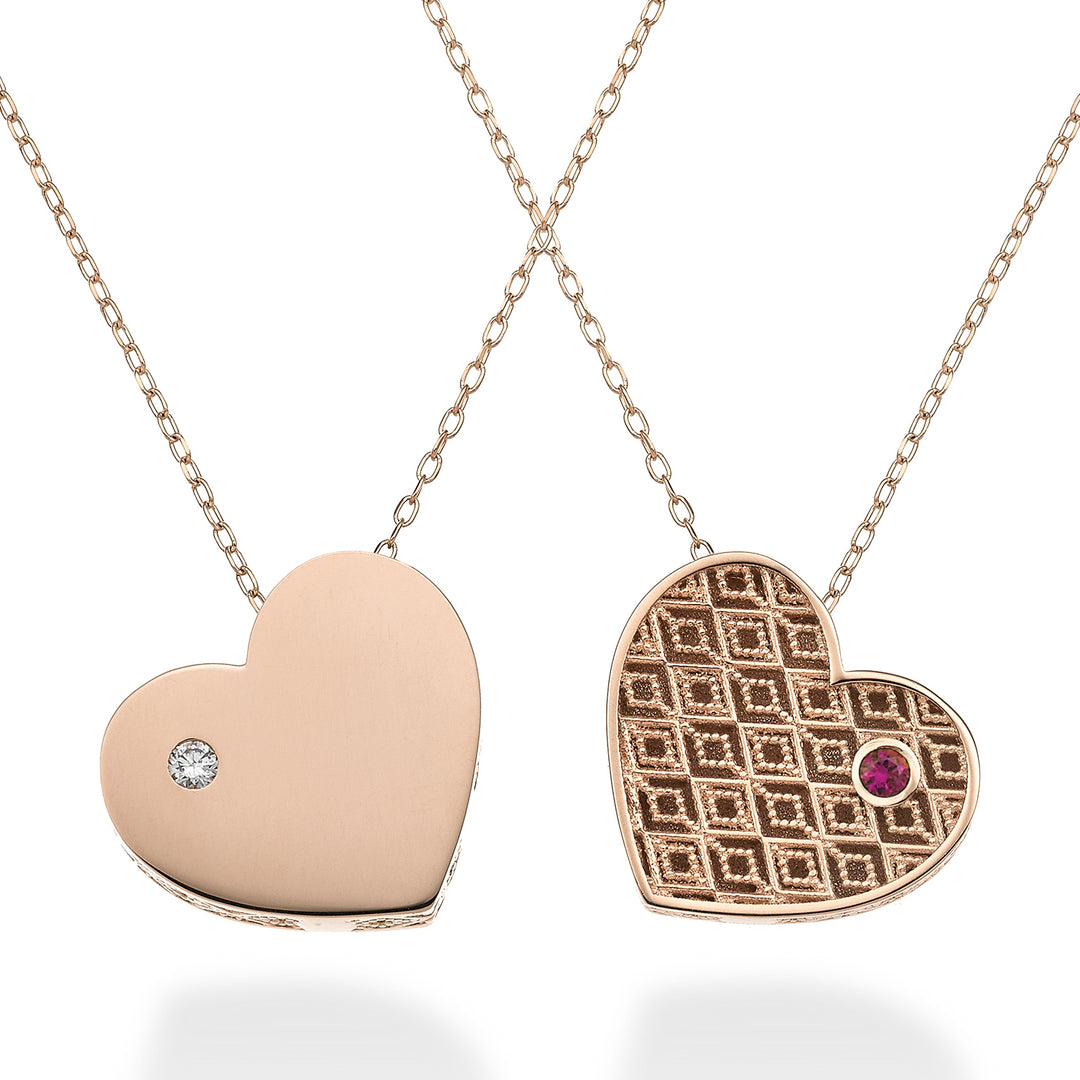 Nihama cl 18k cuore grande un lato lucido oro rosè diam. ct.0,02 rubino ct.0,02 NDCUOREGLO3