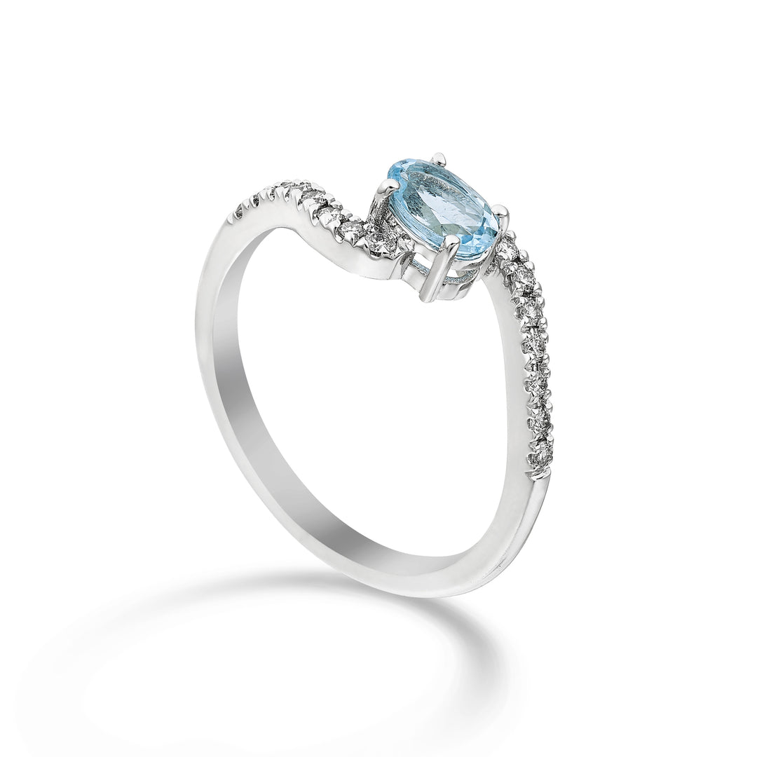 World Diamond Group 6x4 ovale aquamarijn ring met Inca "s" schacht ACLG434DIAQ64-24085110044