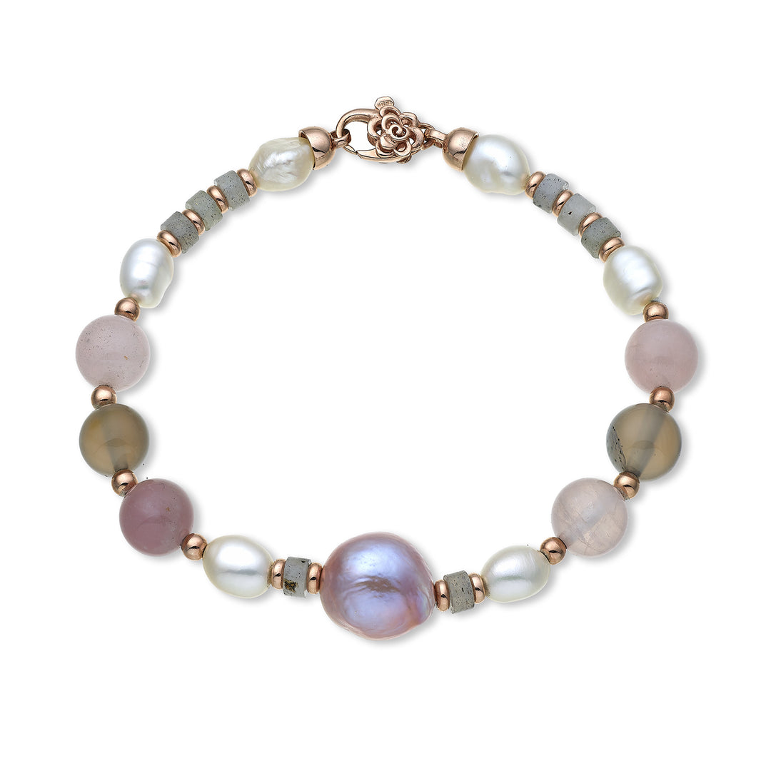 Mikiko br ag925 fw bar 6/7 nucl. 12/14 opale rose et agate grise 8mm MB7453A3OPALEROSA