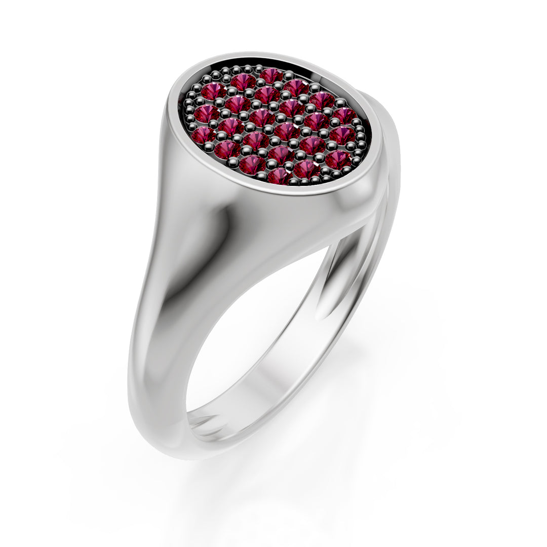 World Diamond Group oval pinky ring size 10 with rubies in white gold ACH002RUB
