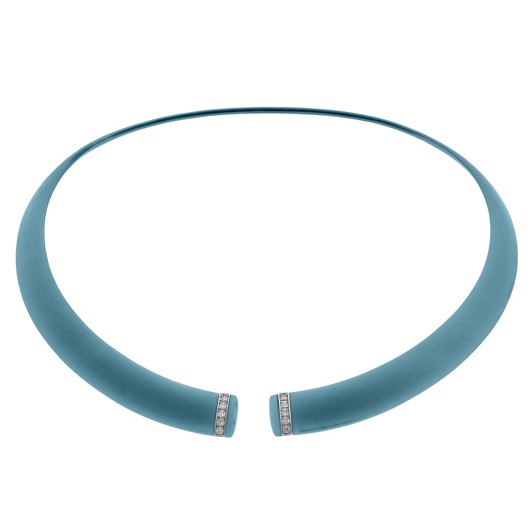 Tour de cou Golay en titane texturé bleu avec éléments en or blanc 18 carats, serti de diamants, taille moyenne GD013O4DIBLTX_M