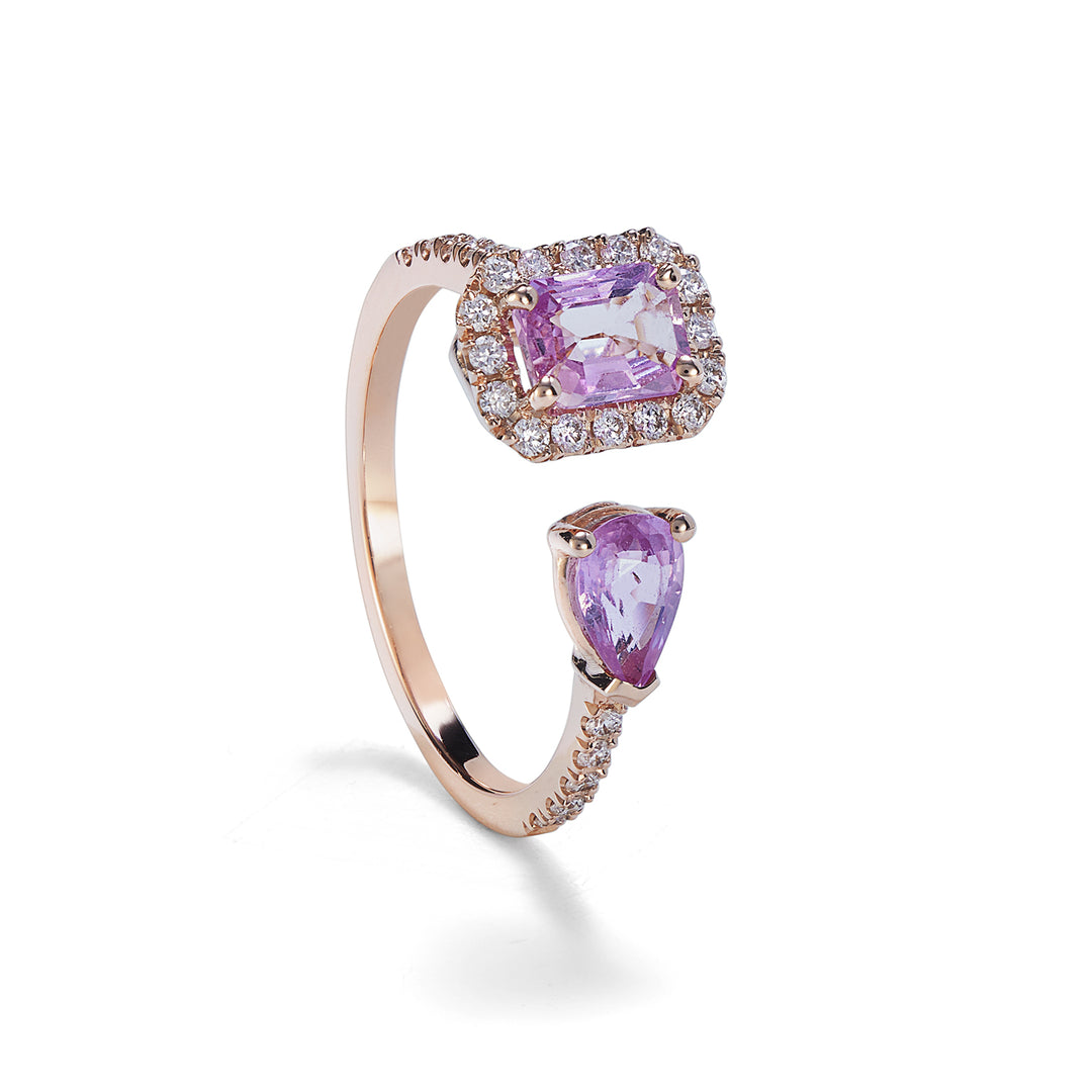 Golay ring tegenover roze saffieren 6x4 en druppel 6x4 ACLC309DIZP-22147110068