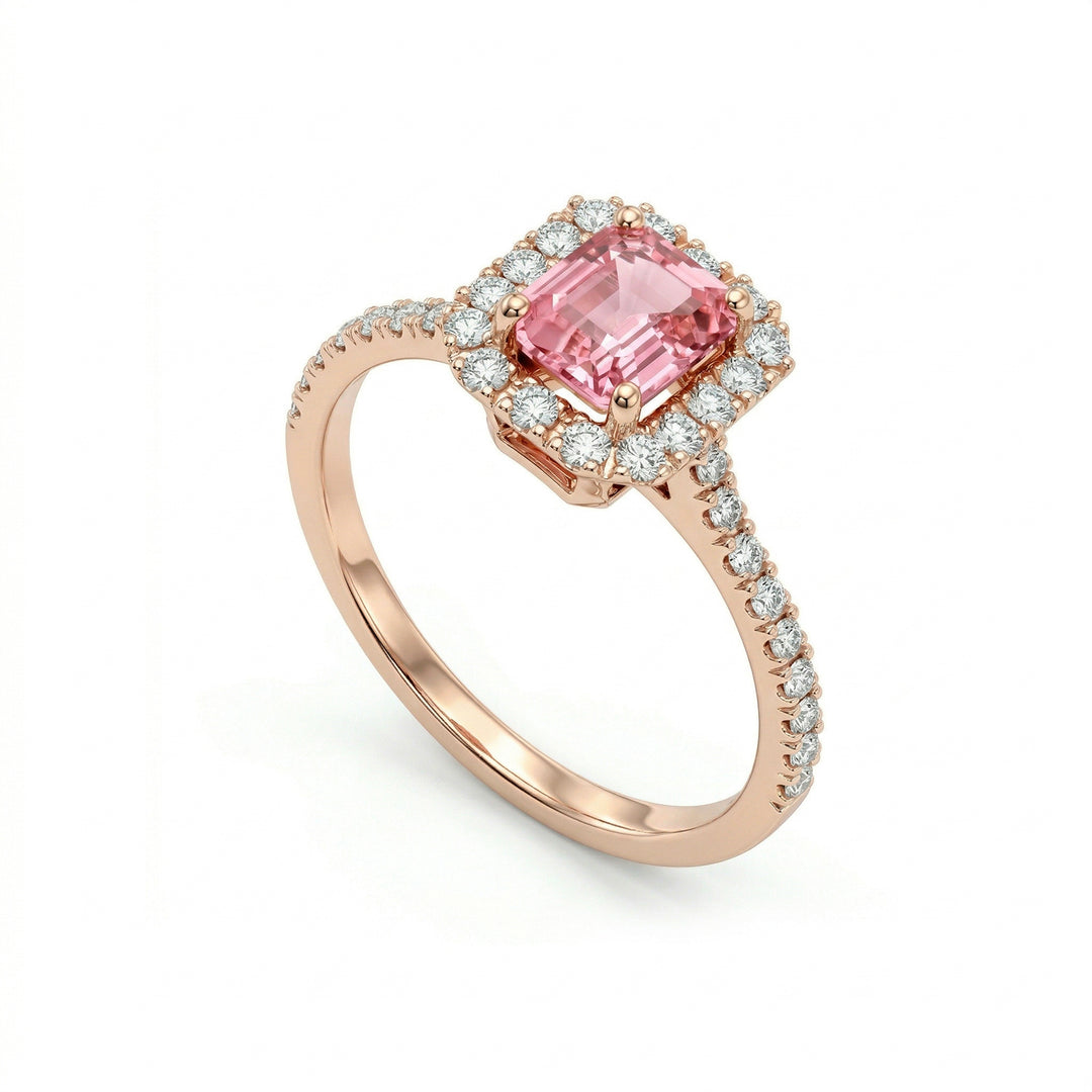 World Diamond Group nyolcszögletű morganit gyűrű 7x5 és gyémántok ACLC072DIMO3-23166110327
