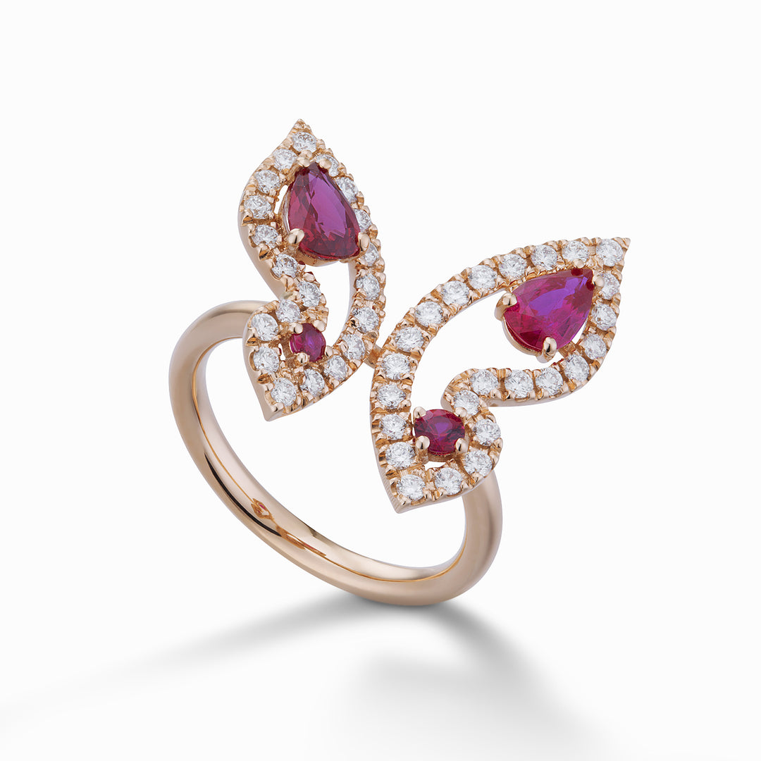 Golay mariposa velký motýlí prsten s diamanty a rubíny AFFA008DIRU-23178110063