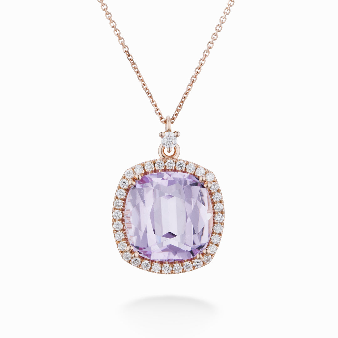 World Diamond Group kunzite pude halskæde 11x11 og diamant kontur PCLC077DIKZ11-23160110044