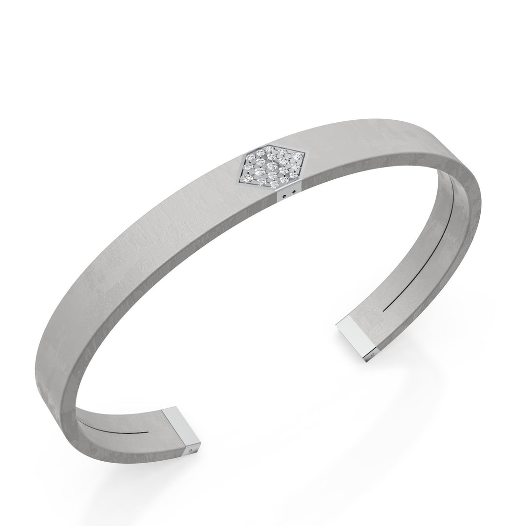 Grauer Titan-Armreif der World Diamond Group, Platineinsatz, mit Diamanten besetzt, mittlere Größe GBR040PTDIGR_M