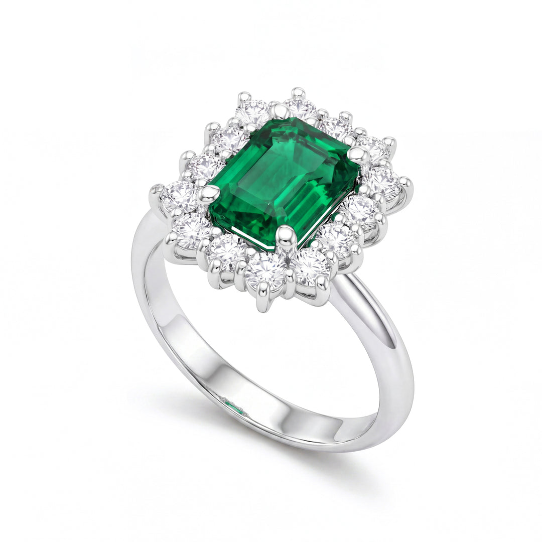 Golay oct smaragdový prsten 8x6 s diamantovým obrysem ACLC901DSM86-26163110087