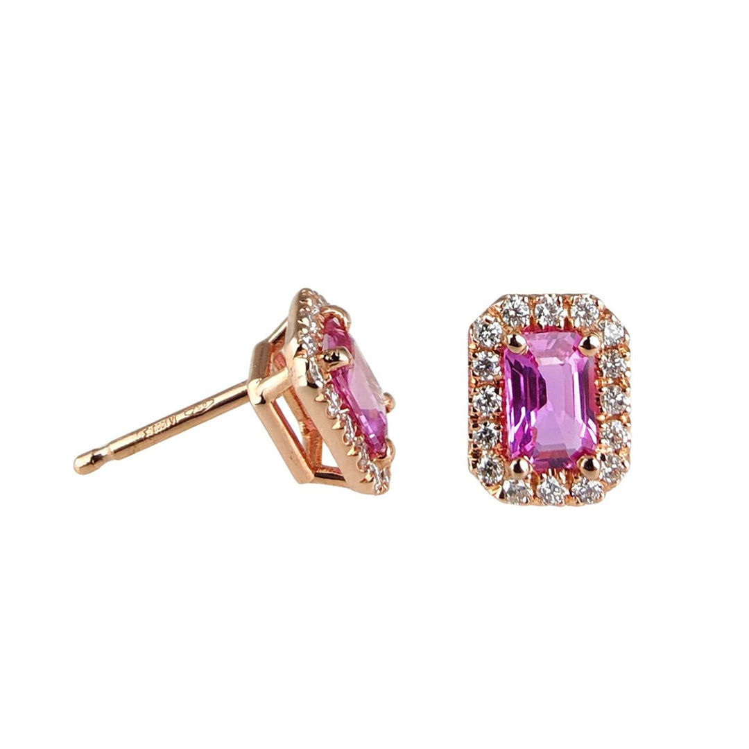 Brincos octogonais de safira rosa Golay 6x4 e diamantes OCL072DIZP2-23307110079