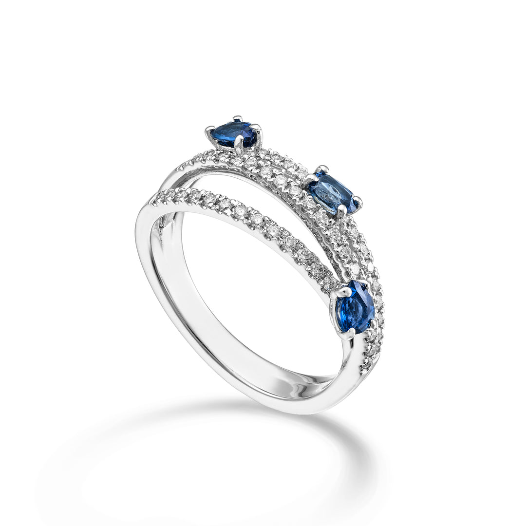 Golay three row diamond ring with three tangent sapphires AMF822DZBB-26040110098