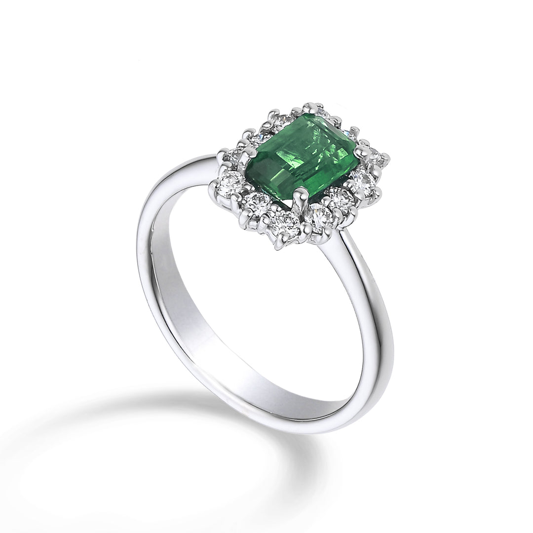 Golay smaragd ring 7x5 ottekantet og 12 sten kontur ACL058DISM2-22244110025