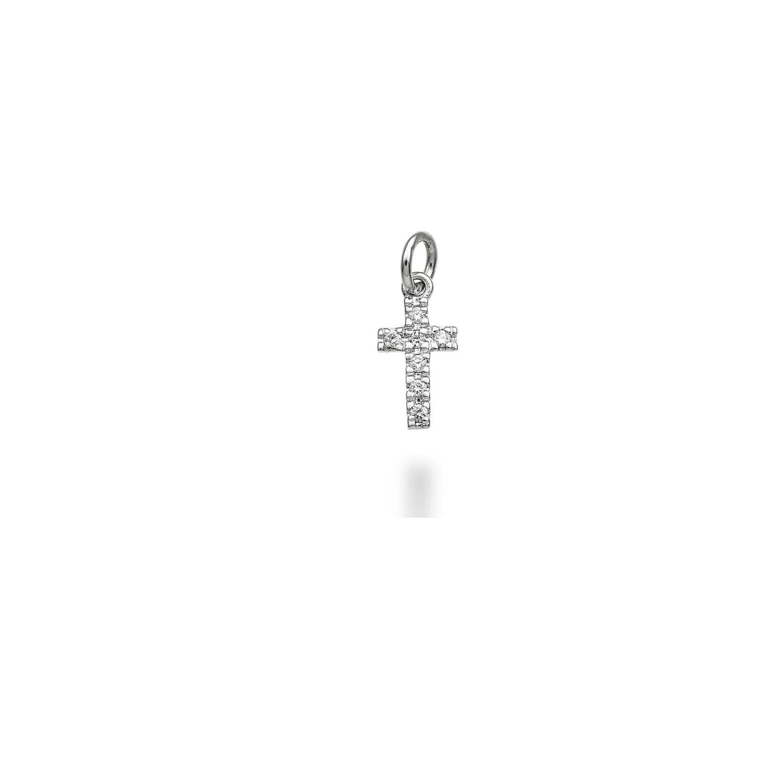 Pingente de cruz em ouro branco 18k do World Diamond Group com diâmetro. ct.0,04 GCROCE03PENO4