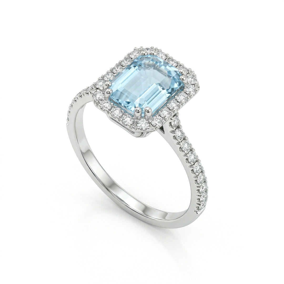 World Diamond Group Anillo octogonal de aguamarina y diamantes 8x6 ACLC072DIAQ4-23072110081