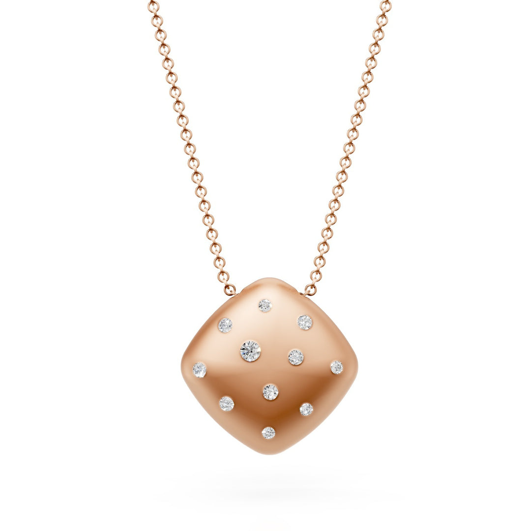Collier pendentif en forme de losange arrondi Golay en or 18 carats, avec diamants épars, rose satiné GD010O3DI