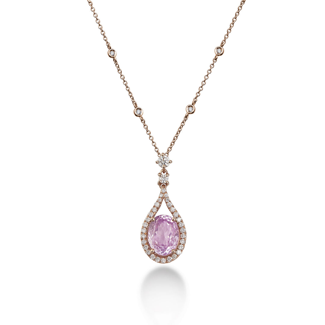 World Diamond Group ovalt halsband med dropphänge i kunzit 9x7 och diam PCLC138DKZ79-22243110055