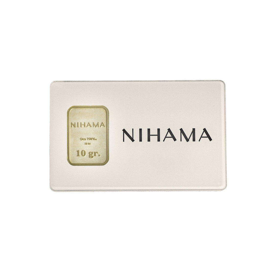 Nihama läpipainopakkaus 18k kultaharkko 10 grammaa, pleksilasi nihama BLTGOLD10G_NH