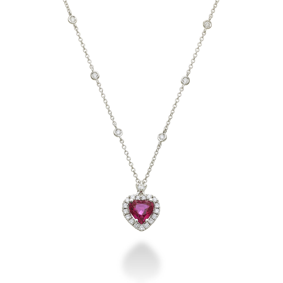 Collar de rubí Golay con corazón 6x6 y contorno escalar PCLC063DIRU66-23073110107