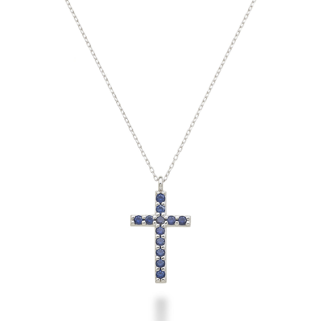 Nihama cl 18k Kreuz Größe 4 (1,7 cm) Weißgold mit Saphiren 0,25 ct NDCRO4O4ZFR