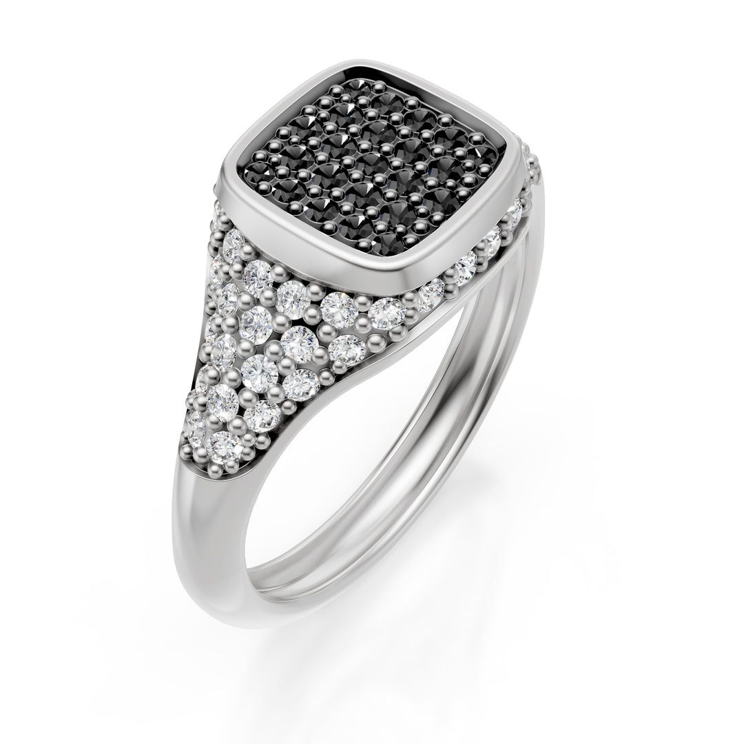 World Diamond Group vierkante pinkring maat 10 pave d.bk+d.bian ob ACH003DIBKPB-24296110044