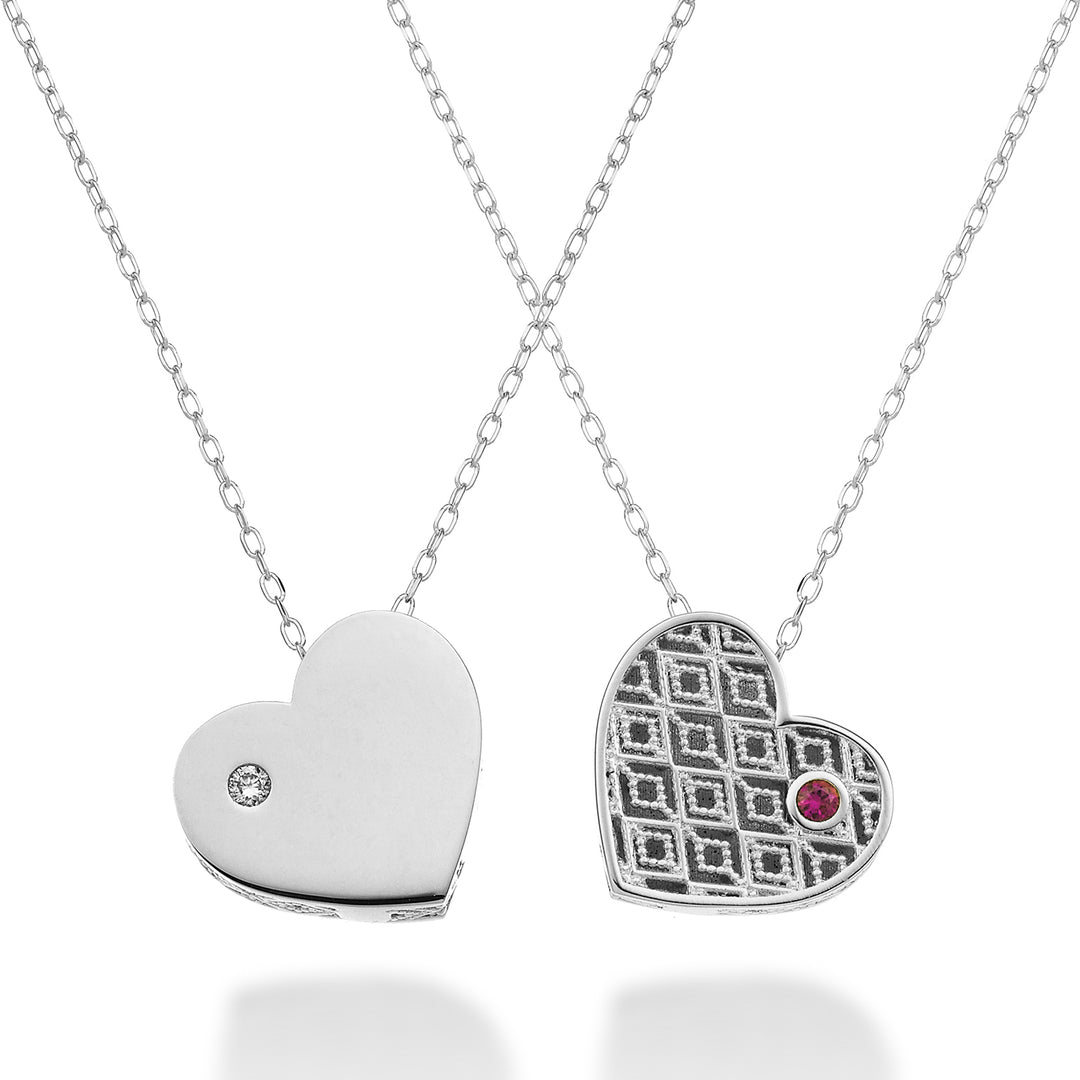 Nihama cl 18k cuore medio un lato lucido oro bianco diam. ct.0,01 rubino ct.0,01 NDCUOREMLO4